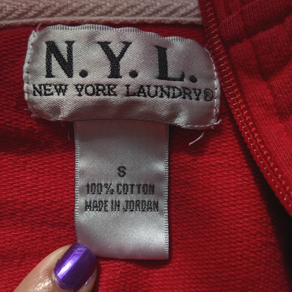 NYL New York Laundry Red with White Stripes 100% Cotton Sporty Zip Up Sweater - Picture 6 of 8